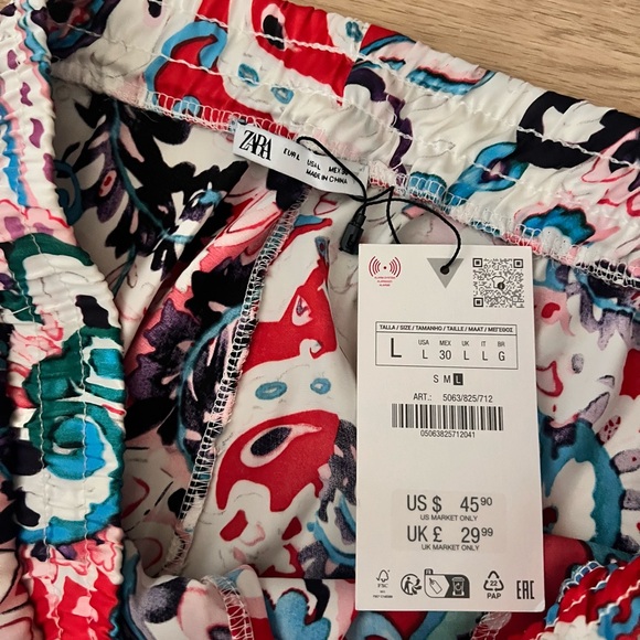 NWT Zara Multicolor Abstract Print Pants L - Picture 3 of 5